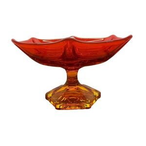 Viking Glass Persimmon Orange Cadmium Glow Hexagonal Footed Compote Candy Dish